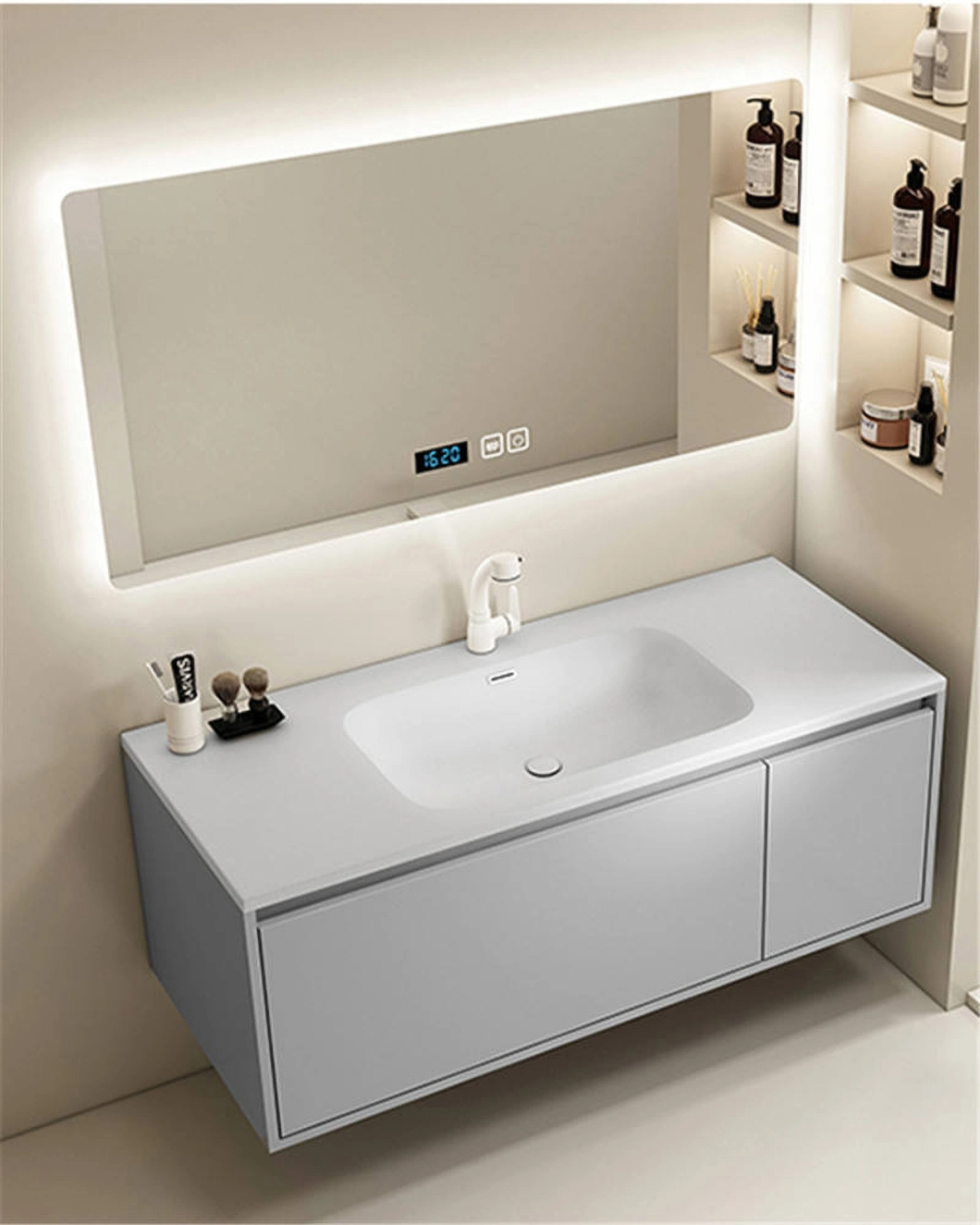 2023 Neues Design Badezimmerschrank Spiegel Badezimmer Eitelkeit Amerikanisches Holz Luxus Badezimmerschrank Set
