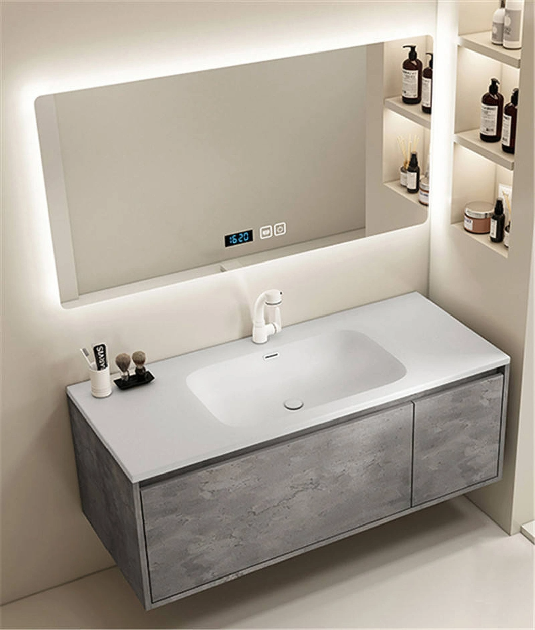 2023 Neues Design Badezimmerschrank Spiegel Badezimmer Eitelkeit Amerikanisches Holz Luxus Badezimmerschrank Set