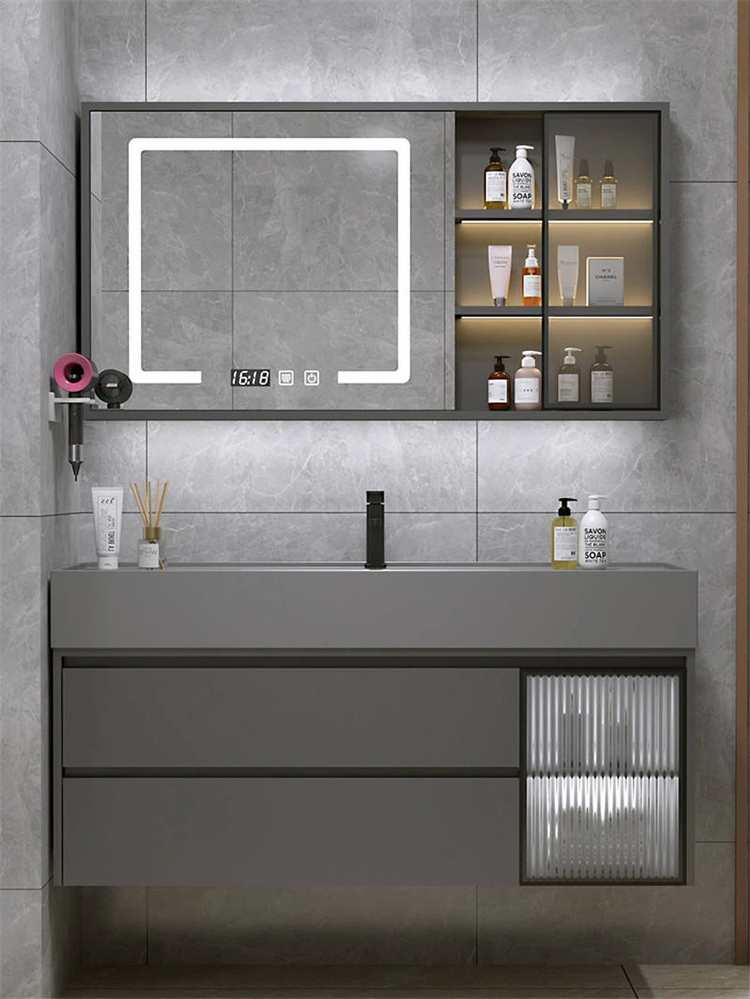 Fabrikverkäufe Schwarzer Marmor Wasserdicht Badezimmer Medizinschrank Badezimmermöbel Schrank Waschbecken für Handwäsche
