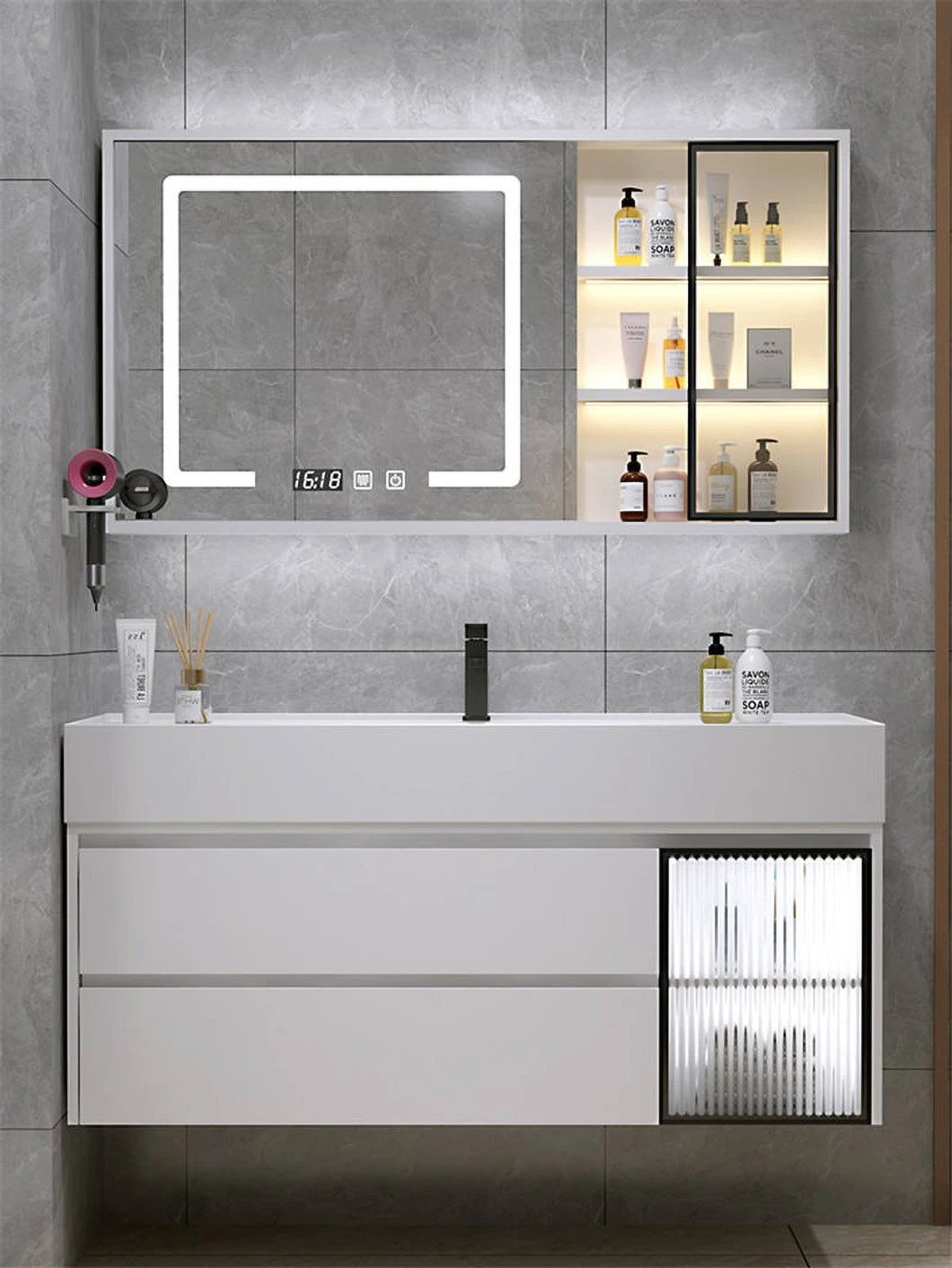 Fabrikverkäufe Schwarzer Marmor Wasserdicht Badezimmer Medizinschrank Badezimmermöbel Schrank Waschbecken für Handwäsche