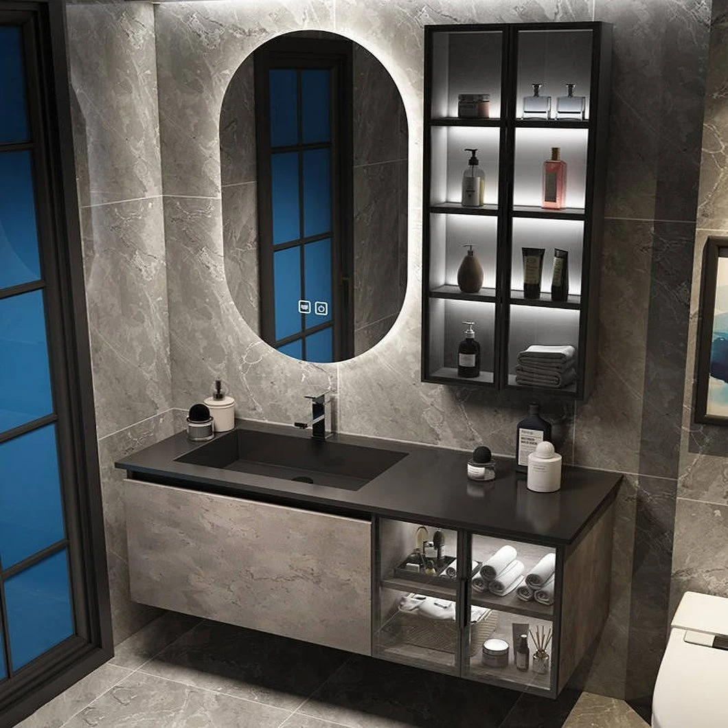 Hochwertiger Eckstein-wasserdichter Aufbewahrungsschrank Glas-Waschtischschrank für Badezimmer mit intelligentem Spiegelschrank