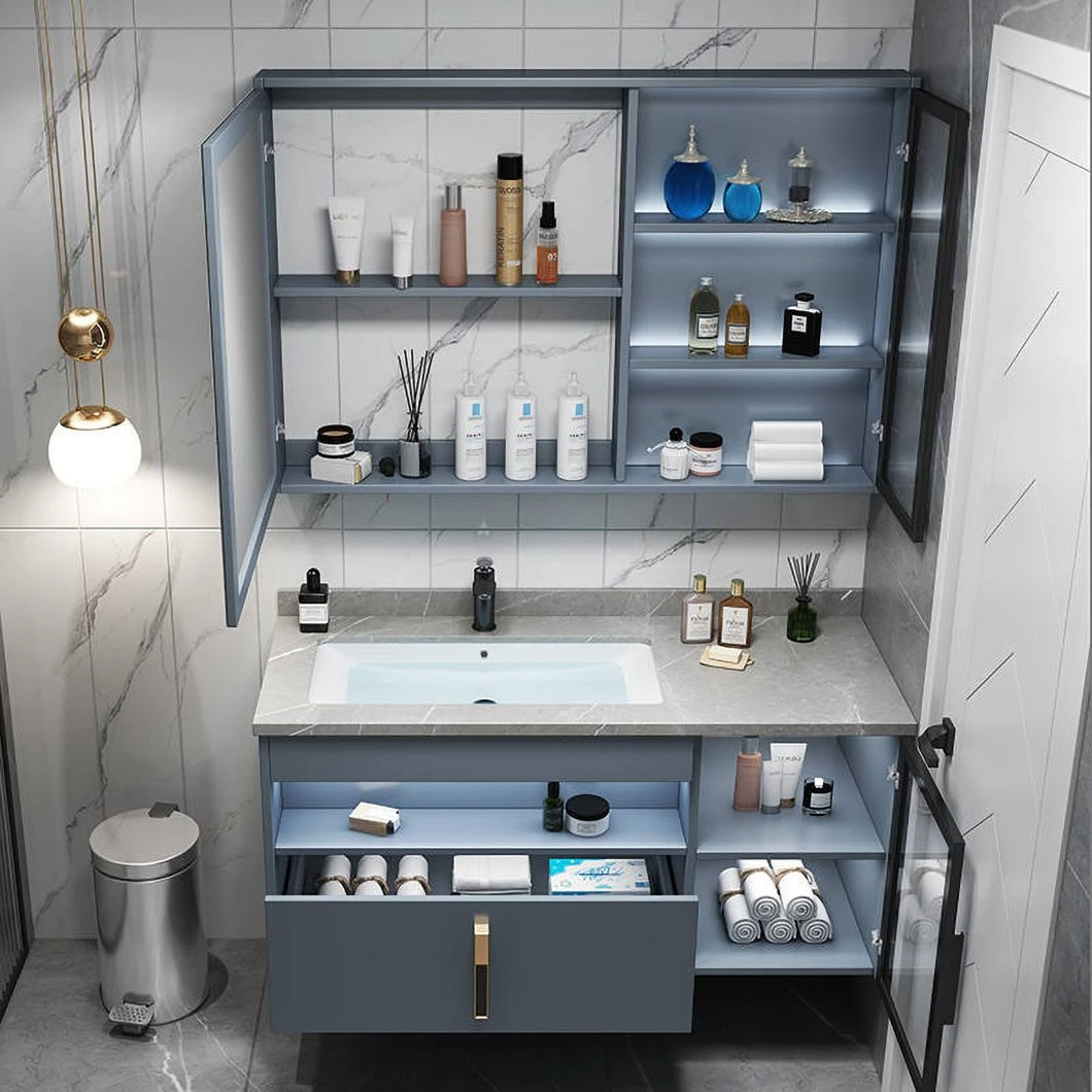 Hochwertige moderne Badezimmerschränke zur Wandmontage Sperrholz-Aluminium-Badezimmerschränke mit Spiegeln
