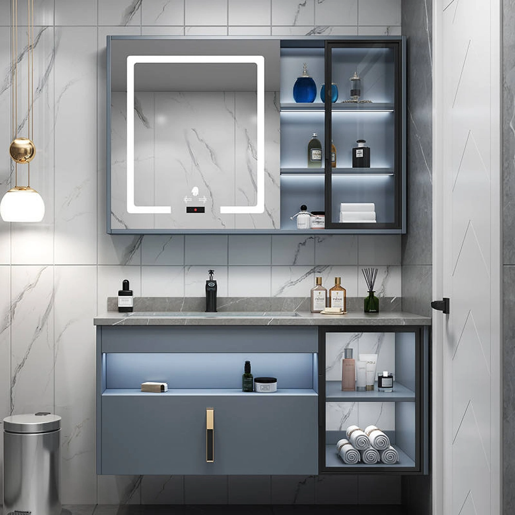 Hotel Modernes Badezimmer Doppelwaschbecken Wasserdichter Badezimmerschrank aus Holz mit intelligentem Spiegelschrank