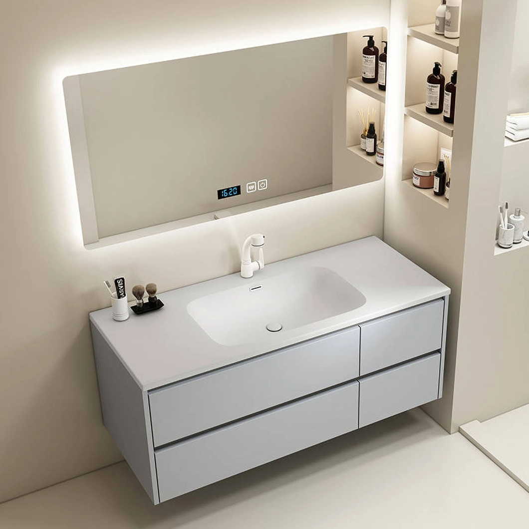 Günstiges gebrauchtes Badezimmer-Kosmetikspiegel-Schrank-Set des Hotels, moderner Doppel-Marmor-Badezimmerschrank mit Waschbecken