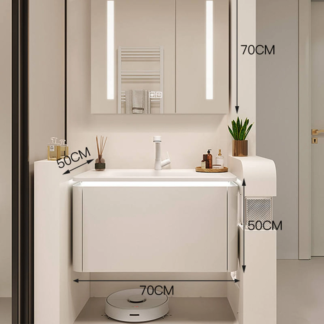 Luxuriöser, an der Wand montierter, schwebender Schrank Badezimmer-Eitelkeit Modernes Hotel-Marmor-Einzelwaschbecken-Badezimmerschrank