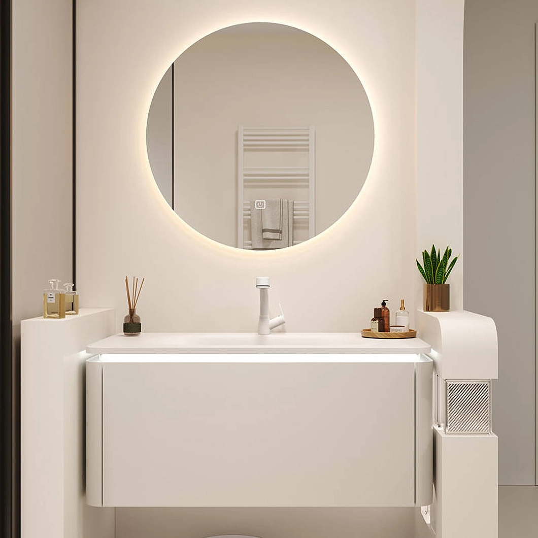Luxuriöser, an der Wand montierter, schwebender Schrank Badezimmer-Eitelkeit Modernes Hotel-Marmor-Einzelwaschbecken-Badezimmerschrank
