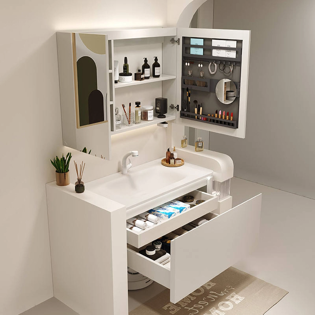 Luxuriöser, an der Wand montierter, schwebender Schrank Badezimmer-Eitelkeit Modernes Hotel-Marmor-Einzelwaschbecken-Badezimmerschrank