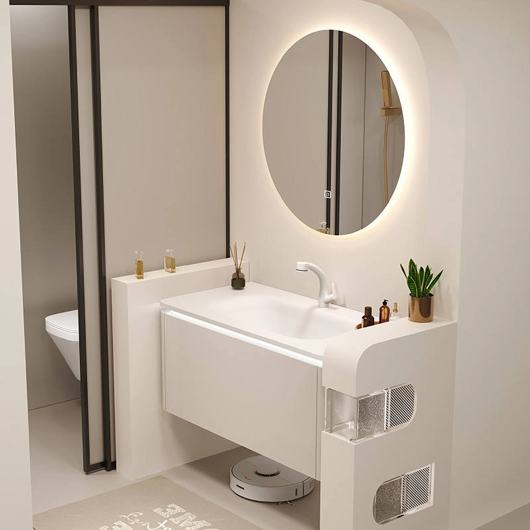 Luxuriöser, an der Wand montierter, schwebender Schrank Badezimmer-Eitelkeit Modernes Hotel-Marmor-Einzelwaschbecken-Badezimmerschrank