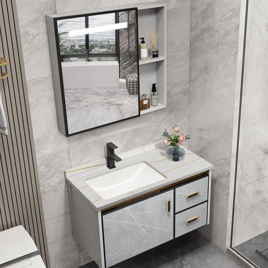 Moderner wasserdichter Eckschrank Massivholz-Waschtisch-Badezimmer-Mini-Badezimmerschrank