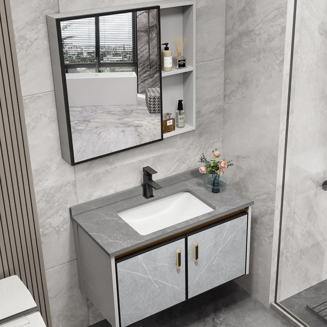 Moderner wasserdichter Eckschrank Massivholz-Waschtisch-Badezimmer-Mini-Badezimmerschrank