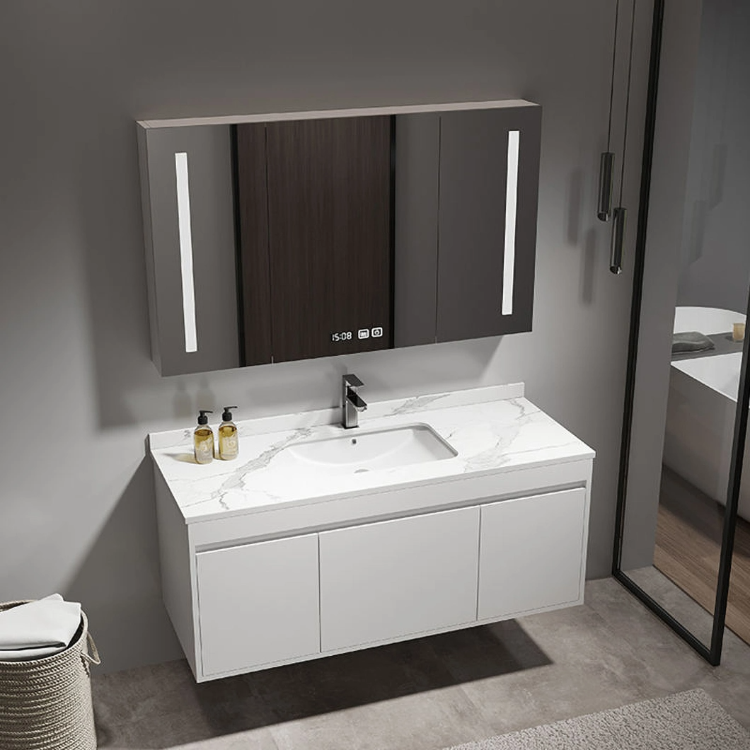 Moderner Massivholz-Wasch- und Ankleideschrank Schwarze Badezimmermöbel Luxuriöser Badezimmerschrank mit intelligentem Spiegelschrank