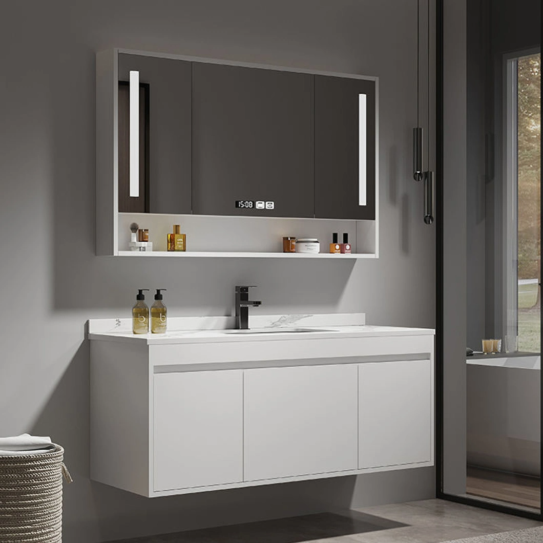 Moderner Massivholz-Wasch- und Ankleideschrank Schwarze Badezimmermöbel Luxuriöser Badezimmerschrank mit intelligentem Spiegelschrank