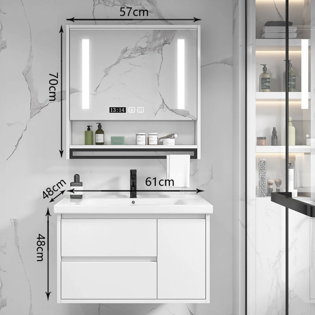 Moderner, weißer, an der Wand montierter, wasserdichter Medizinschrank, Badezimmer-Eichenschrank mit Spiegelschrank