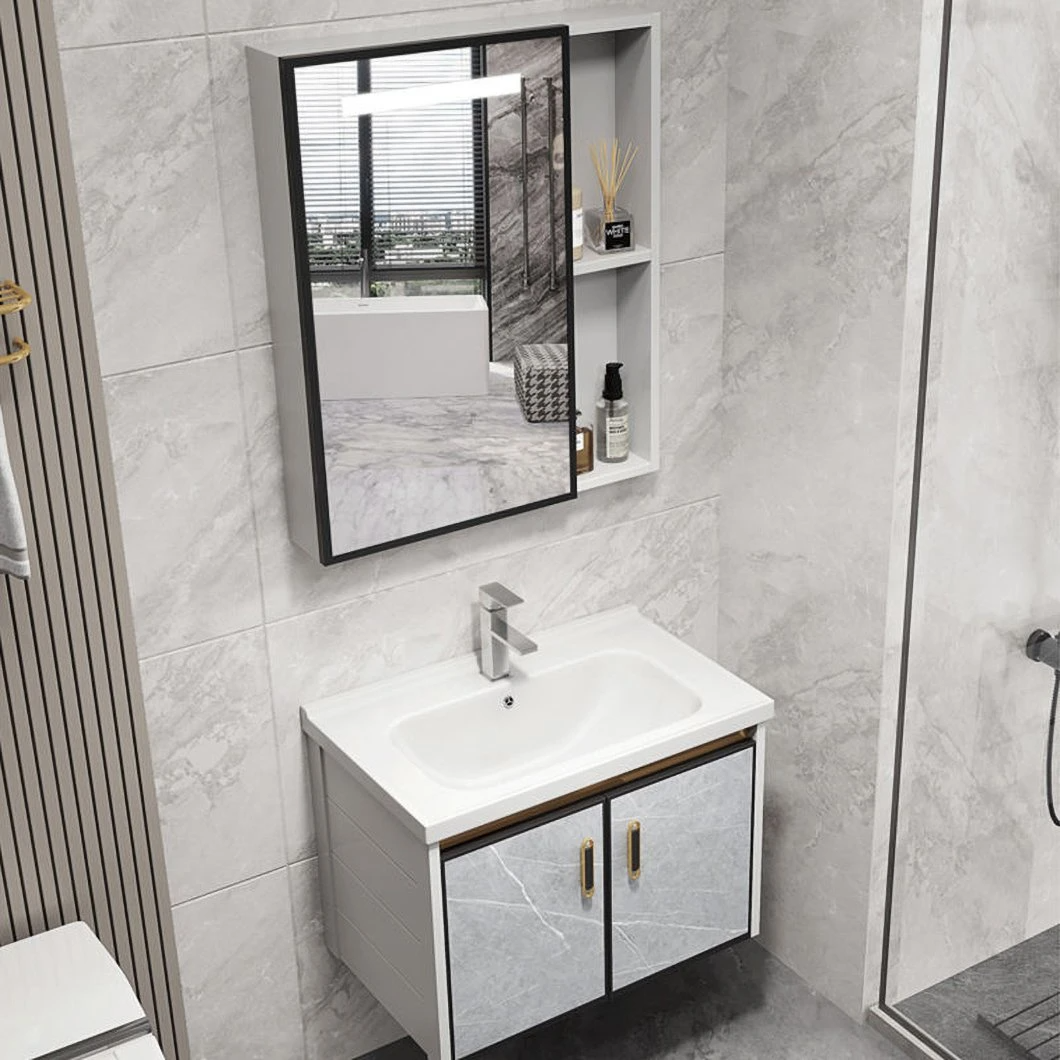 Moderner wasserdichter Eckschrank Massivholz-Waschtisch-Badezimmer-Mini-Badezimmerschrank