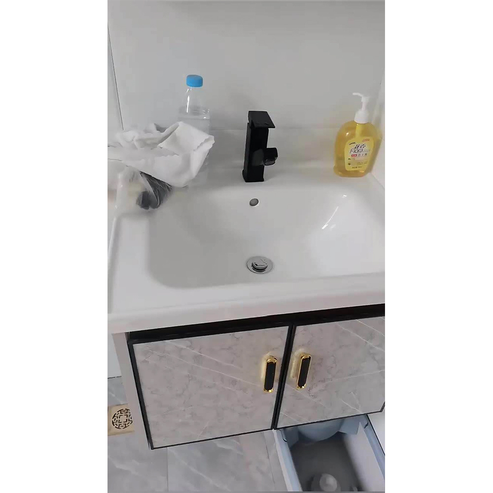 Moderner wasserdichter Eckschrank Massivholz-Waschtisch-Badezimmer-Mini-Badezimmerschrank
