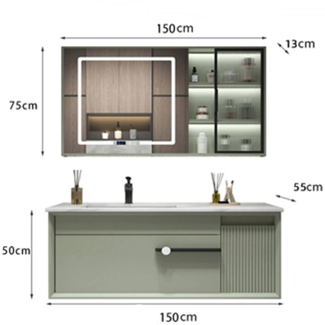 Modernes Luxus-Waschtisch-Set mit schwarz glänzendem Hartholz-Badezimmerschrank mit LED-Spiegel