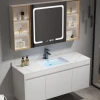 Moderner Massivholz-Wasch- und Ankleideschrank Schwarze Badezimmermöbel Luxuriöser Badezimmerschrank mit intelligentem Spiegelschrank