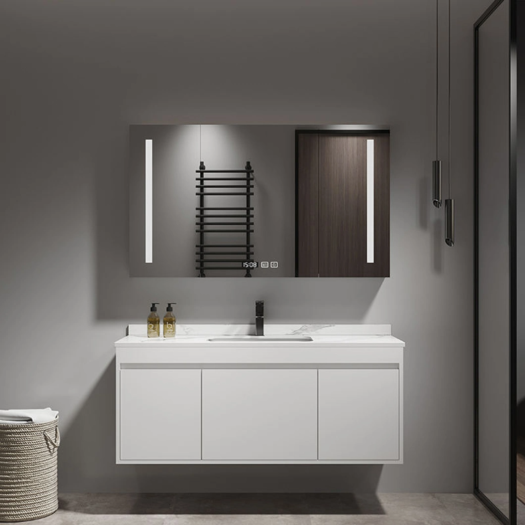 Moderner Massivholz-Wasch- und Ankleideschrank Schwarze Badezimmermöbel Luxuriöser Badezimmerschrank mit intelligentem Spiegelschrank