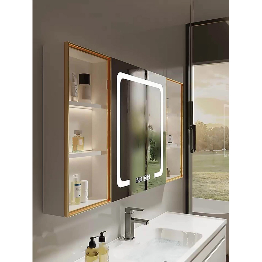 Moderner Massivholz-Wasch- und Ankleideschrank Schwarze Badezimmermöbel Luxuriöser Badezimmerschrank mit intelligentem Spiegelschrank
