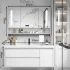 Moderner, weißer, an der Wand montierter, wasserdichter Medizinschrank, Badezimmer-Eichenschrank mit Spiegelschrank