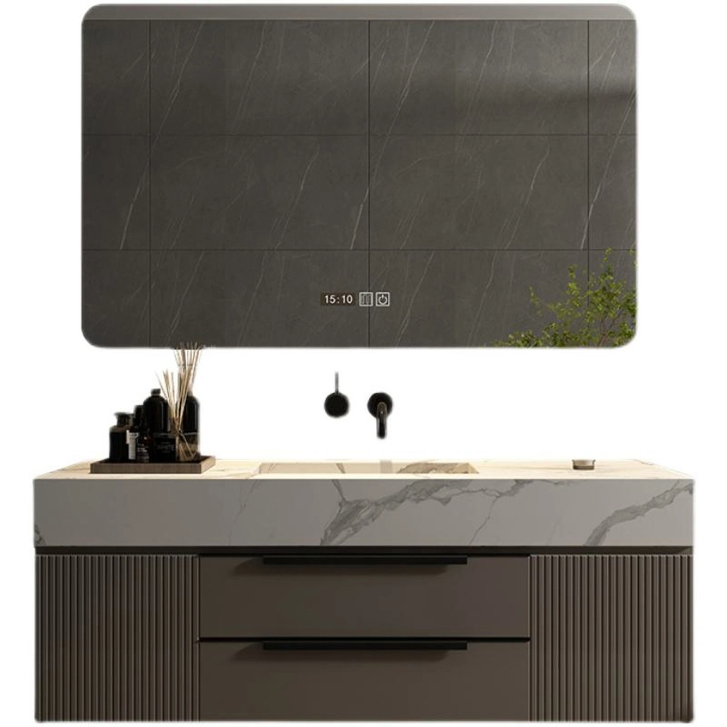 2023 New Marmor Badezimmerschrank Modern Grey Floating Massivholz Schublade Badezimmereitelkeit mit Spiegelschrank