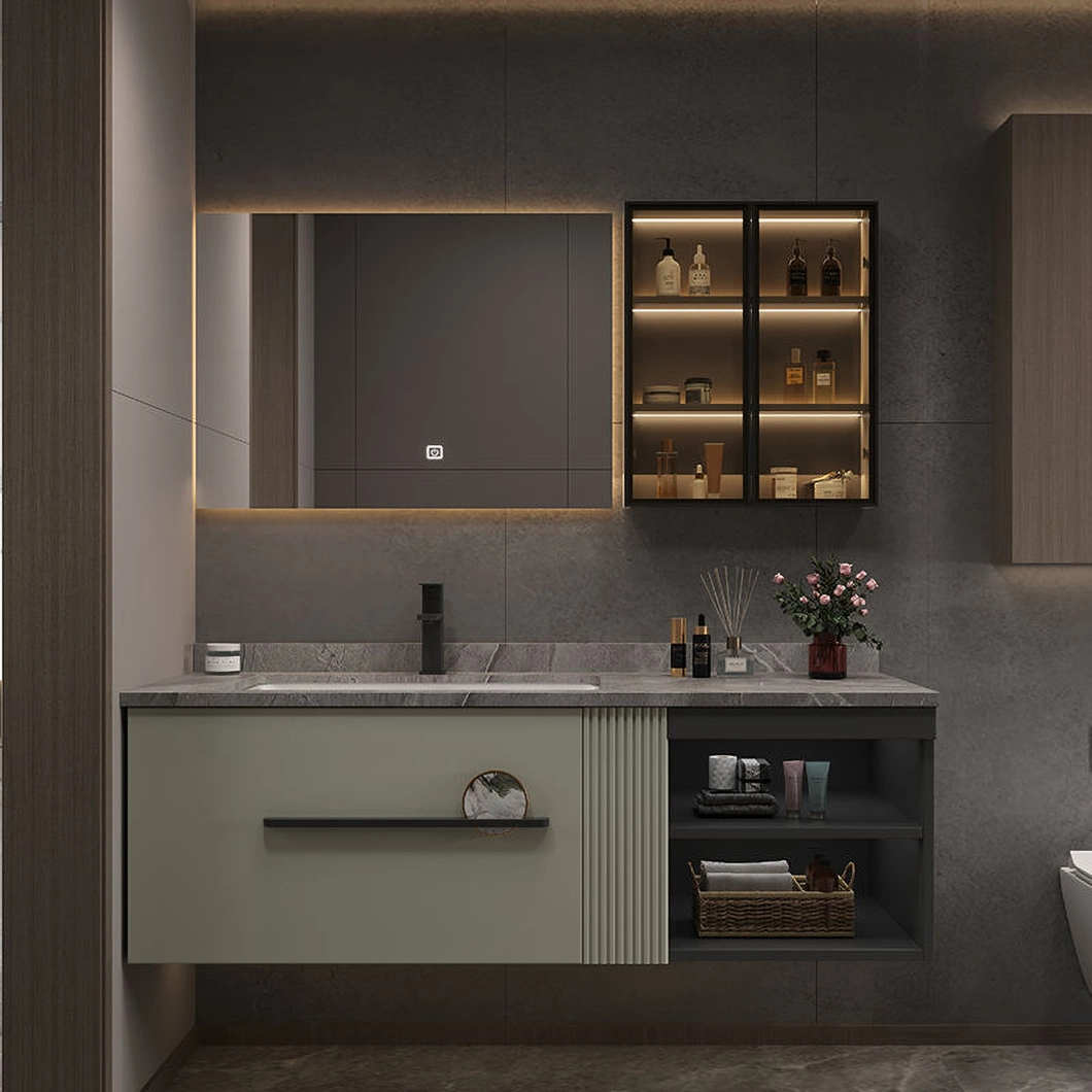 OEM Designer Custom Slate Light Luxury Grey Badezimmer Handwaschbecken Massivholzschrank Badezimmerschrank Kombination