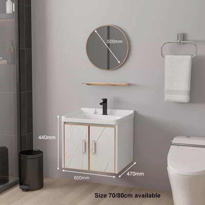 Wasserdichter moderner Spiegel-Wandmontage-Aluminiumschrank, kleiner Waschtisch-Set, Badezimmer-Eitelkeiten mit Waschbecken