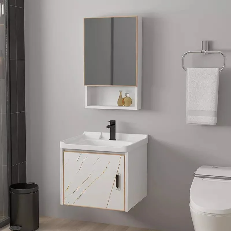 Wasserdichter moderner Spiegel-Wandmontage-Aluminiumschrank, kleiner Waschtisch-Set, Badezimmer-Eitelkeiten mit Waschbecken