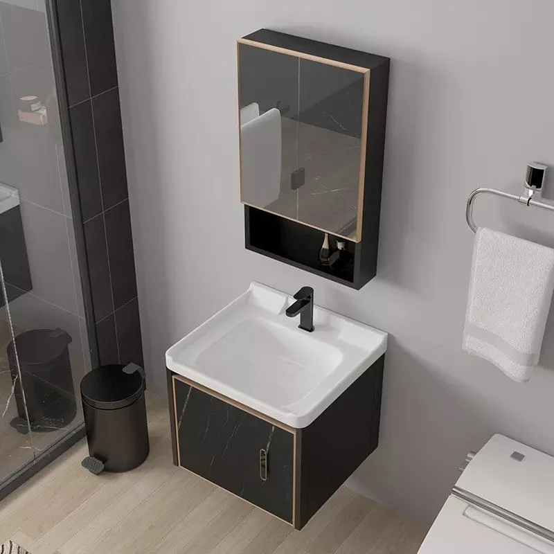 Wasserdichter moderner Spiegel-Wandmontage-Aluminiumschrank, kleiner Waschtisch-Set, Badezimmer-Eitelkeiten mit Waschbecken