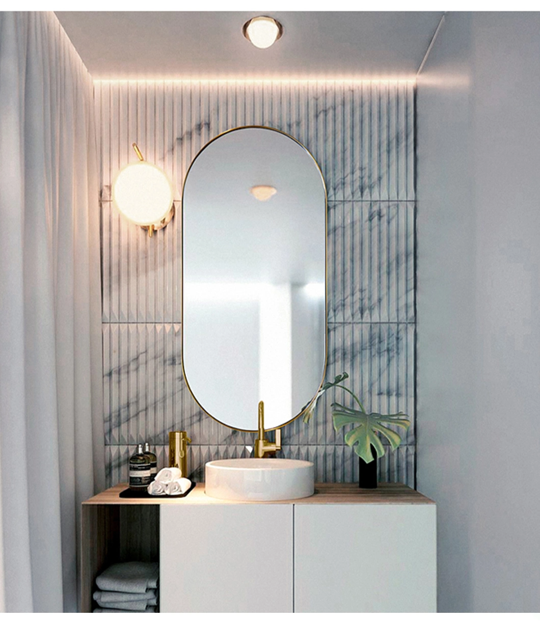 Kundenspezifischer einseitiger Make-up-Glas-Oval-Badezimmer-Wandspiegel aus Metall
