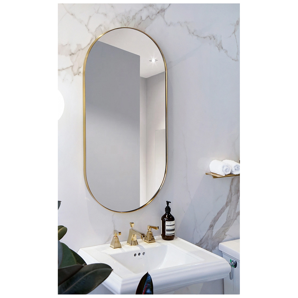 Kundenspezifischer einseitiger Make-up-Glas-Oval-Badezimmer-Wandspiegel aus Metall