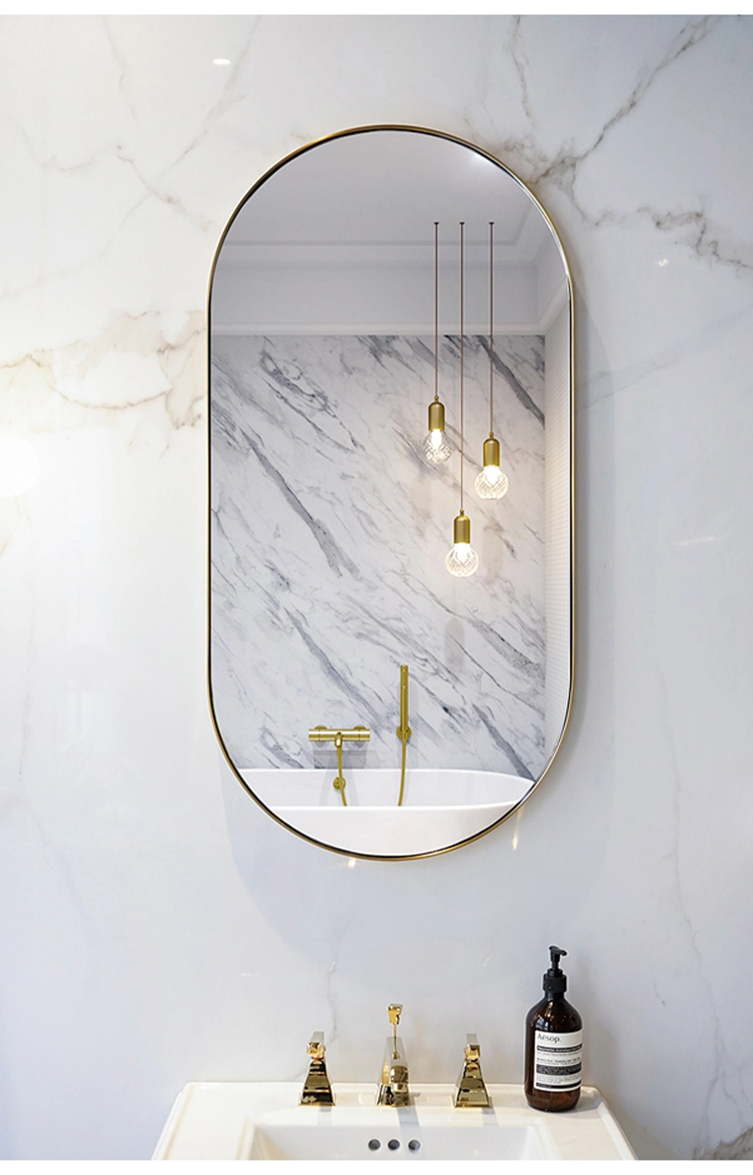 Modischer, an der Wand befestigter Metall-Make-up-Badezimmerspiegel Ganzkörperspiegel aus Glas