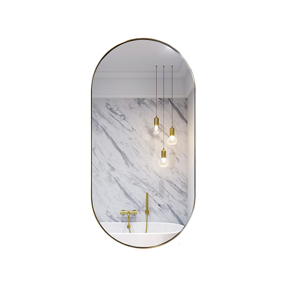 Modischer, an der Wand befestigter Metall-Make-up-Badezimmerspiegel Ganzkörperspiegel aus Glas