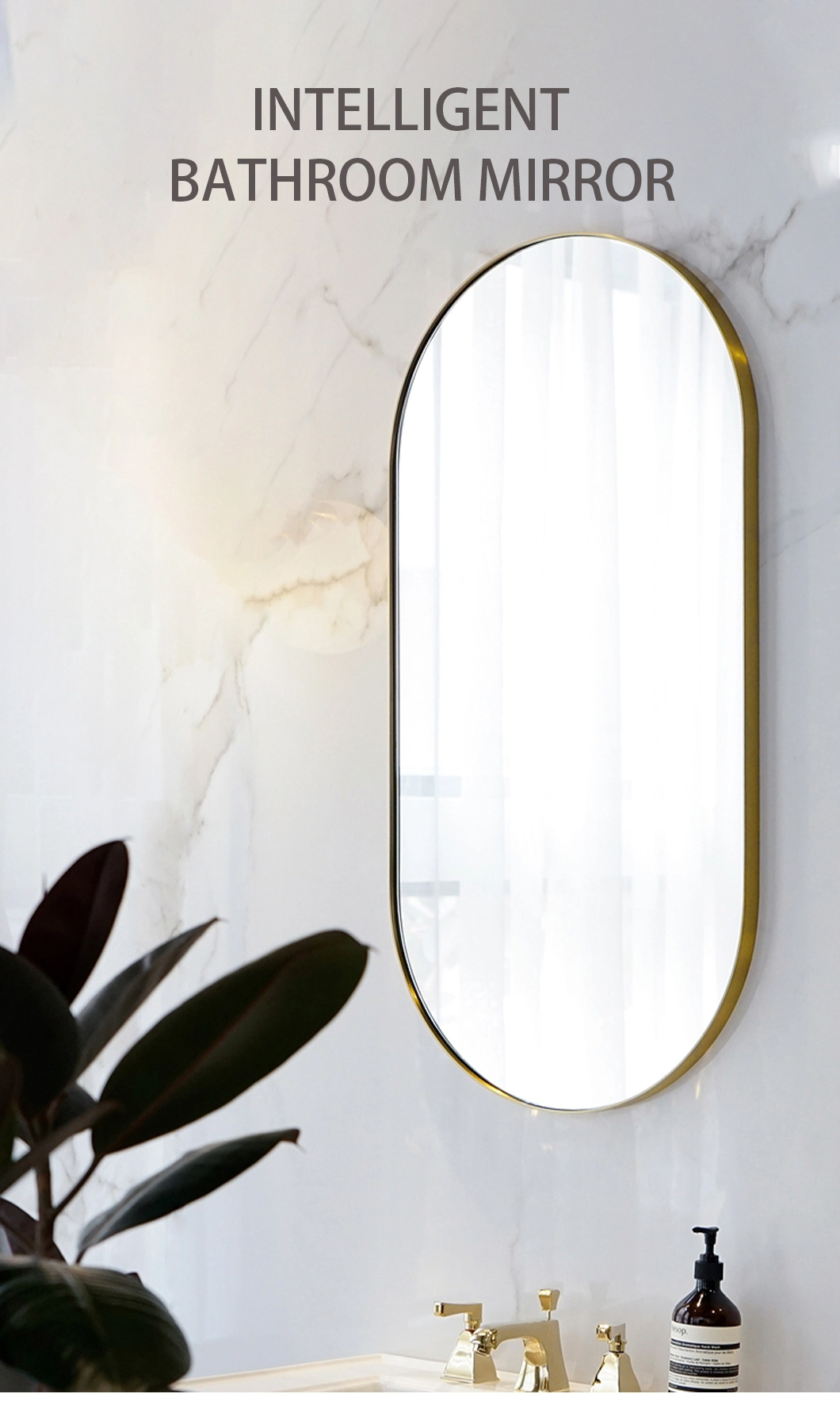 Modischer, an der Wand befestigter Metall-Make-up-Badezimmerspiegel Ganzkörperspiegel aus Glas