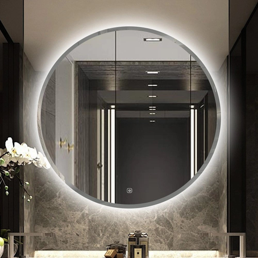 Runder LED-Badezimmerspiegel Beleuchteter Antibeschlag-LED-Licht-Badezimmer-Smart-Make-up-Kosmetikspiegel, Touch-dimmbarer Schalter Farbtemperatur Runder LED-Badezimmerspiegel