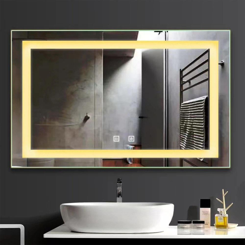 Rechteckiger Zeitanzeige-Spiegel im modernen Stil, Badezimmer, angepasster LED-beleuchteter Defogger-Smart-Spiegel