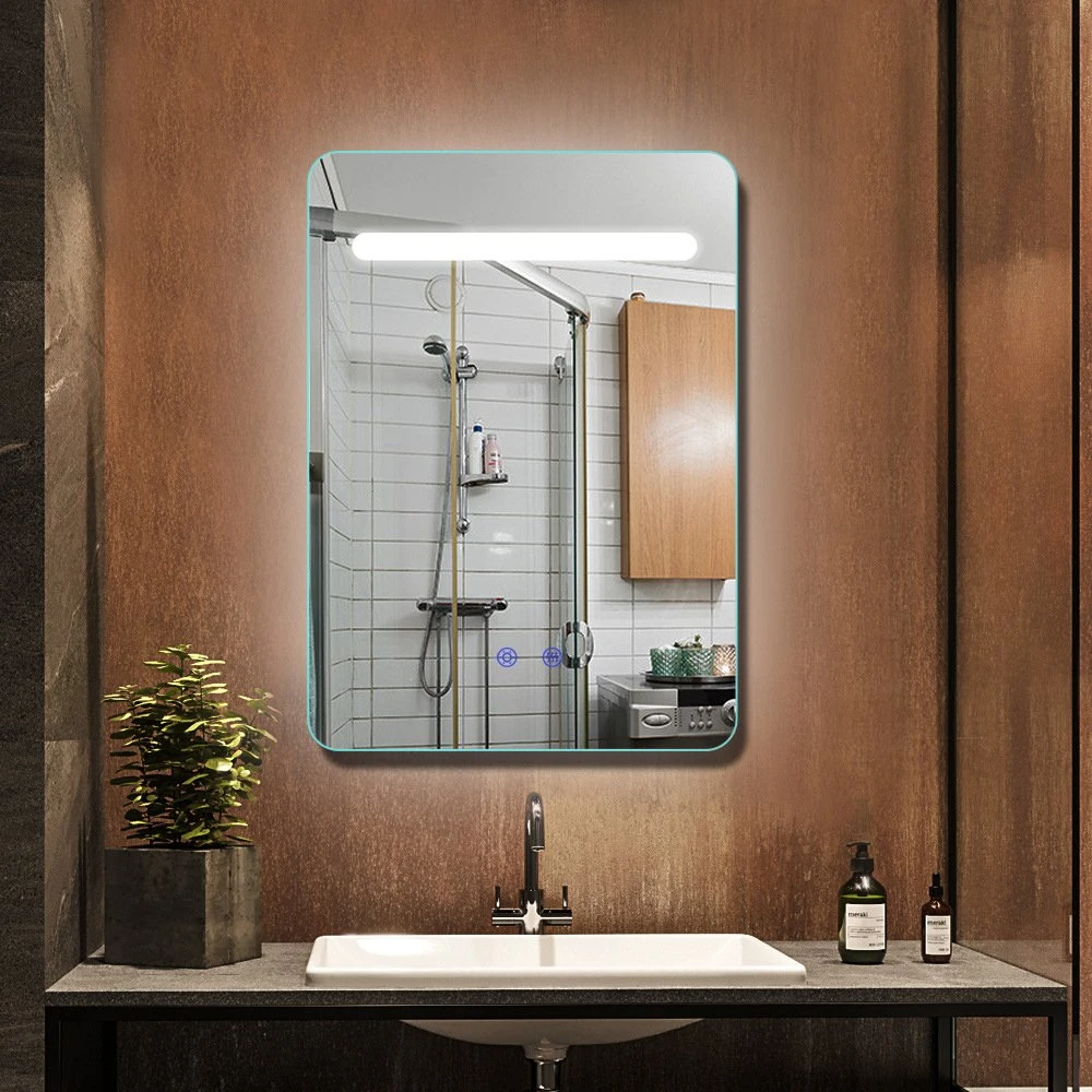 Quadratischer, an der Wand befestigter, LED-beleuchteter Badezimmer-Kosmetikspiegel mit Anti-Fog-Funktion
