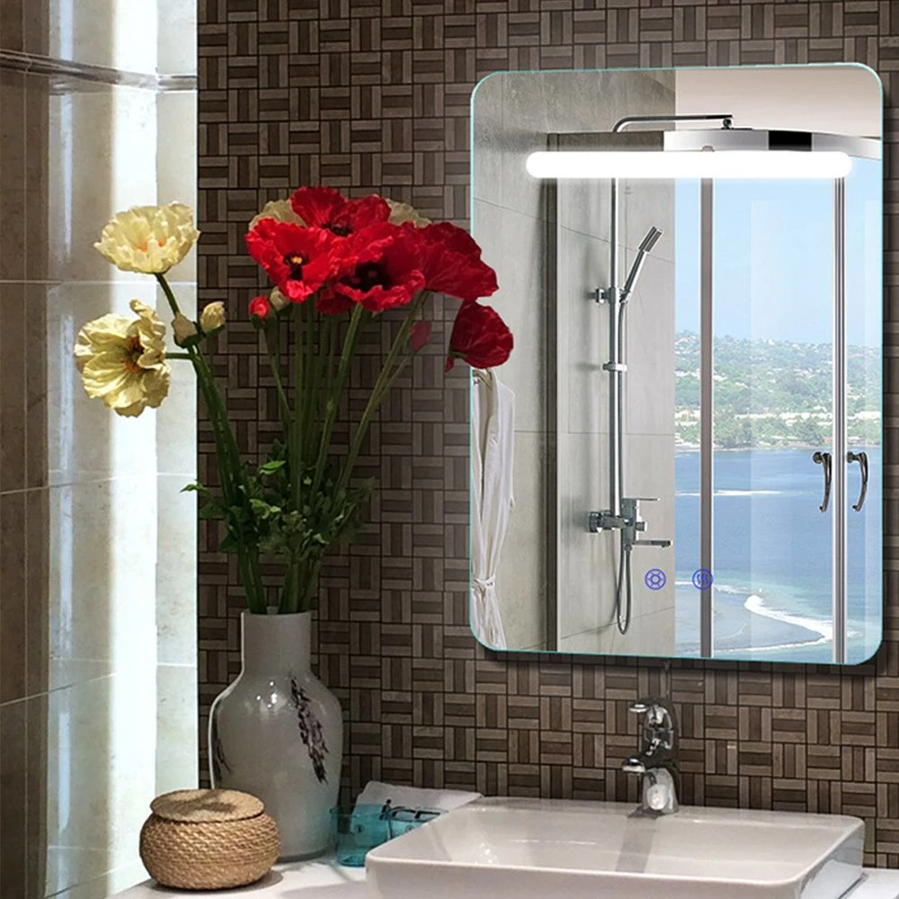 Quadratischer, an der Wand befestigter, LED-beleuchteter Badezimmer-Kosmetikspiegel mit Anti-Fog-Funktion