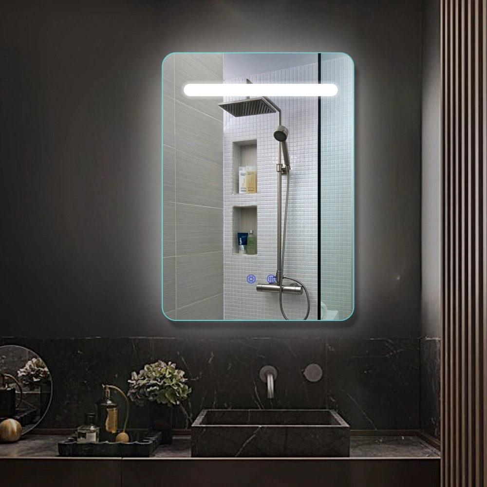Quadratischer, an der Wand befestigter, LED-beleuchteter Badezimmer-Kosmetikspiegel mit Anti-Fog-Funktion