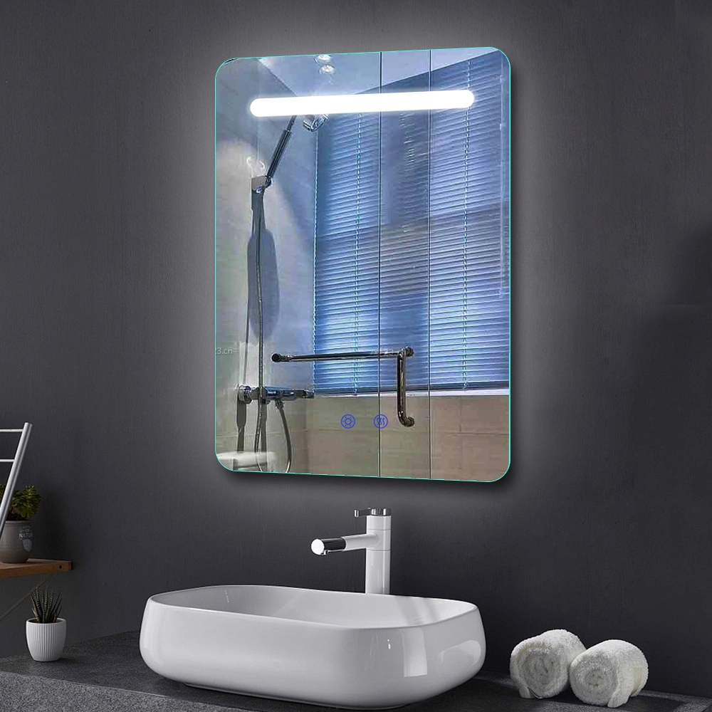 Quadratischer, an der Wand befestigter, LED-beleuchteter Badezimmer-Kosmetikspiegel mit Anti-Fog-Funktion