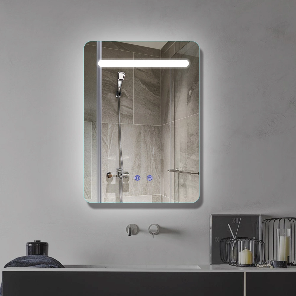 Quadratischer, an der Wand befestigter, LED-beleuchteter Badezimmer-Kosmetikspiegel mit Anti-Fog-Funktion