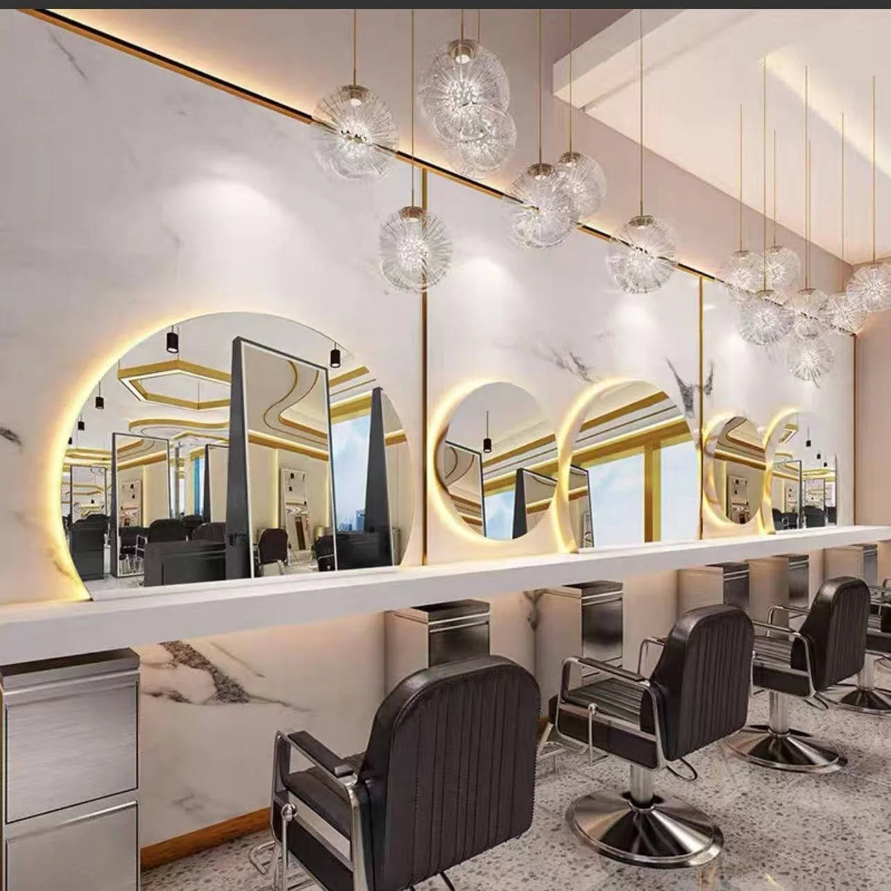 Friseurspiegel Salon Runder Barbershop Spiegeltisch Friseursalon Spezielle europäische Glassalonmöbel