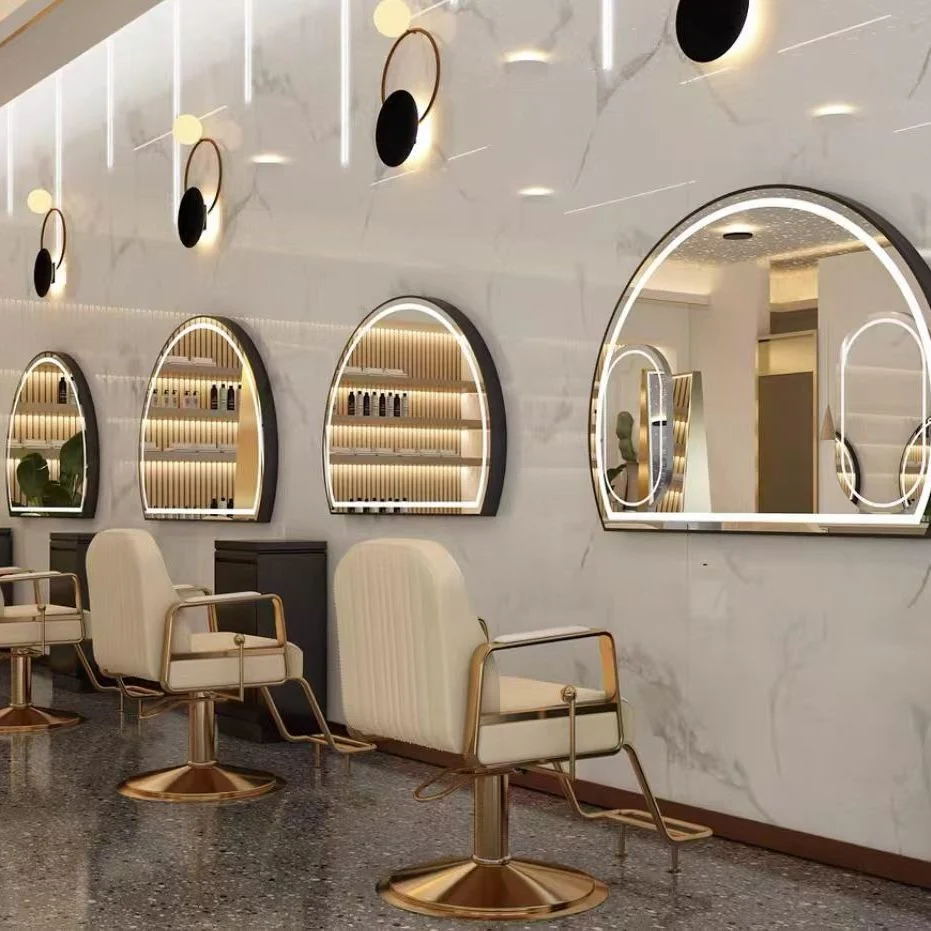 Friseurspiegel Salon Runder Barbershop Spiegeltisch Friseursalon Spezielle europäische Glassalonmöbel