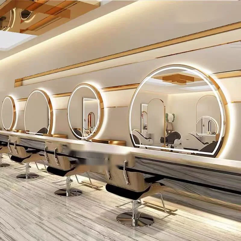 Friseurspiegel Salon Runder Barbershop Spiegeltisch Friseursalon Spezielle europäische Glassalonmöbel