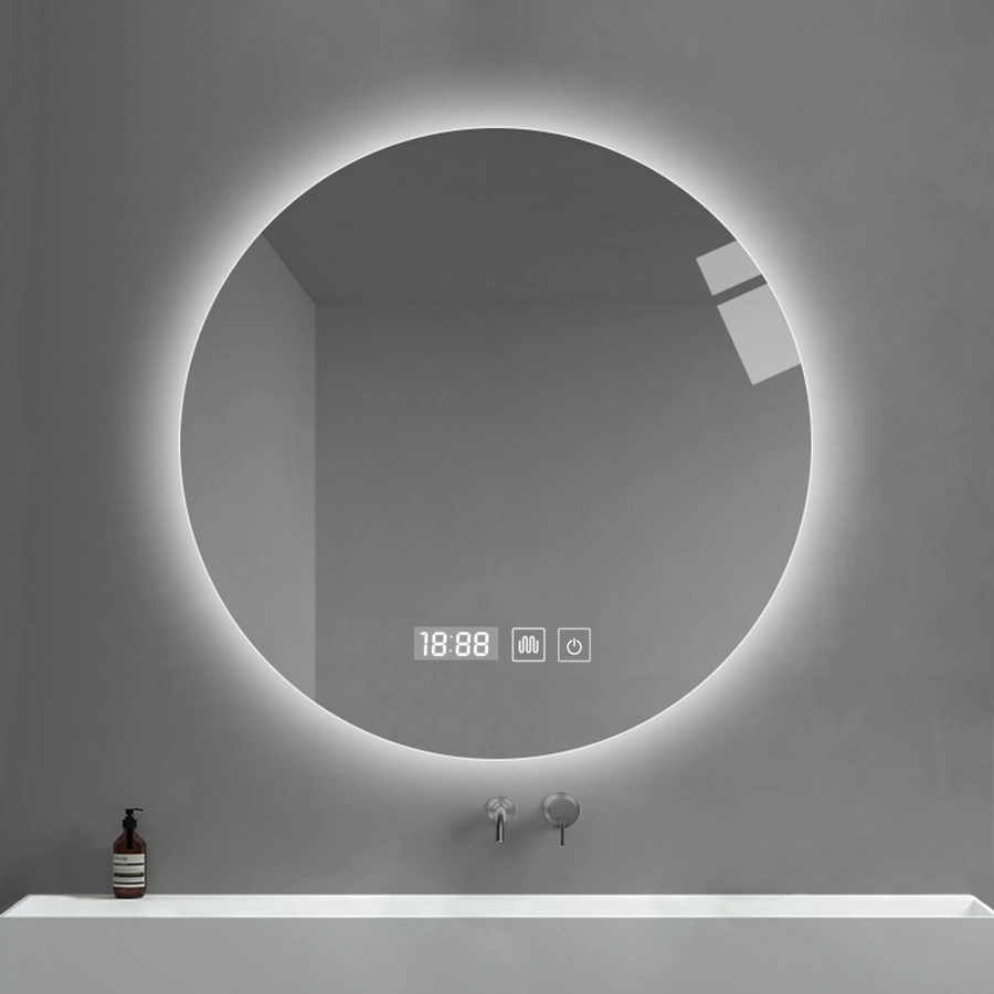 Moderner rahmenloser runder LED-beleuchteter Badezimmerspiegel mit Hintergrundbeleuchtung, dekorativer Wandspiegel